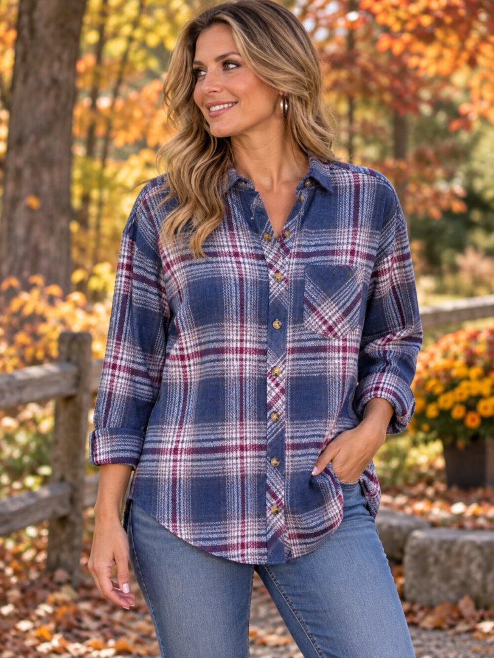 MAURICES Flannel Shirt Collared Button-Up Super Soft Blue Plaid NWOT M